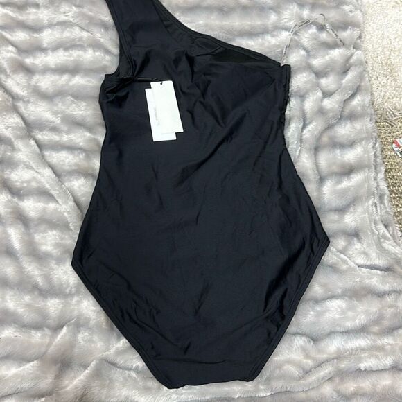 Calvin Klein Women S One Shoulder Starburst One Piece Swimsuit Black Size 8 - Picture 3 of 3